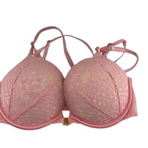 Victoria's Secret Bombshell Lace Cage Back Front Closure Bra Pink Womens Size 32